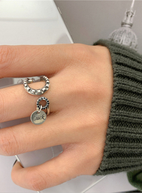 镀银复古做旧爱心嘻哈风食指环