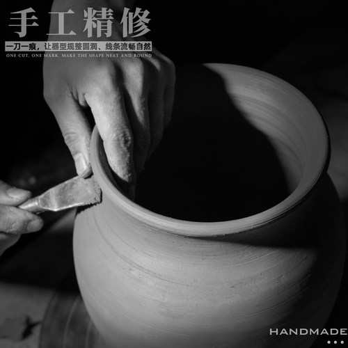 简约大口径红陶圆形陶瓷花盆手工无釉控根陶土透气大码落地式花器 - 图0