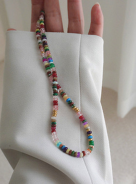 天然石女多彩项链度假风
