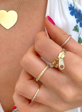 闪亮锆石排钻细戒指水洗环微镶叠