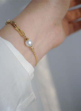 链条拼接手链珍珠简约女
