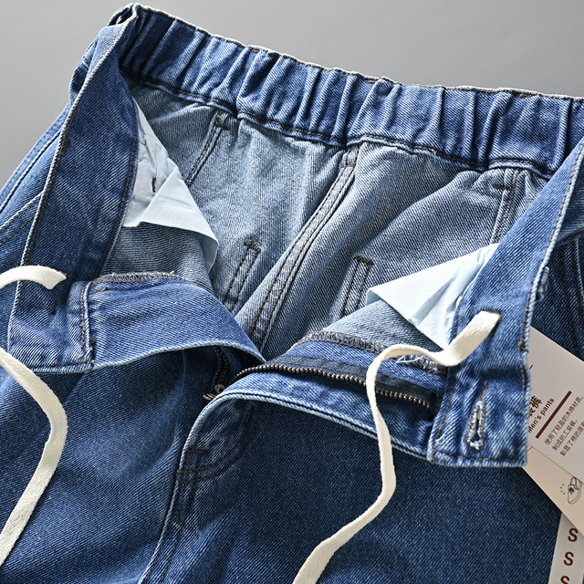 Export to island country order enzyme washed handsome stylish lace-up workwear loose straight versatile casual denim trousers