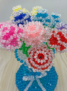 串珠蝴蝶结花瓶配玫瑰花