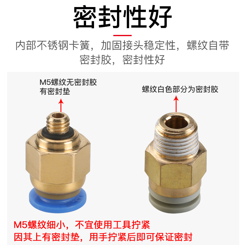 气管接头快速接头PC8-02气动带螺纹直通PC4-M5气管快接PC6-01/02