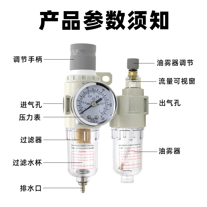 AR+AL两联件AFC2000气源处理器过滤器油水分离器空压机气泵调压阀 - 图3