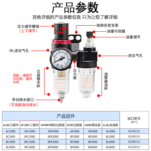 气动二联件AFC-AFR-AR-2000过滤器空压机三联件油水分离器调压阀 - 图3