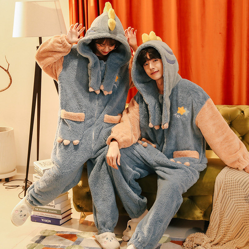 连体情侣秋冬季珊瑚绒可爱冬天睡衣 戴蜜睡衣/家居服套装