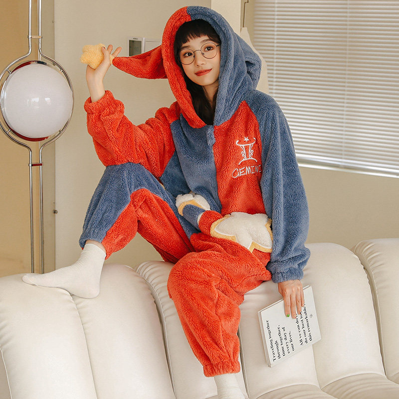 十二星座秋冬季珊瑚绒加绒天睡衣 戴蜜睡衣/家居服套装