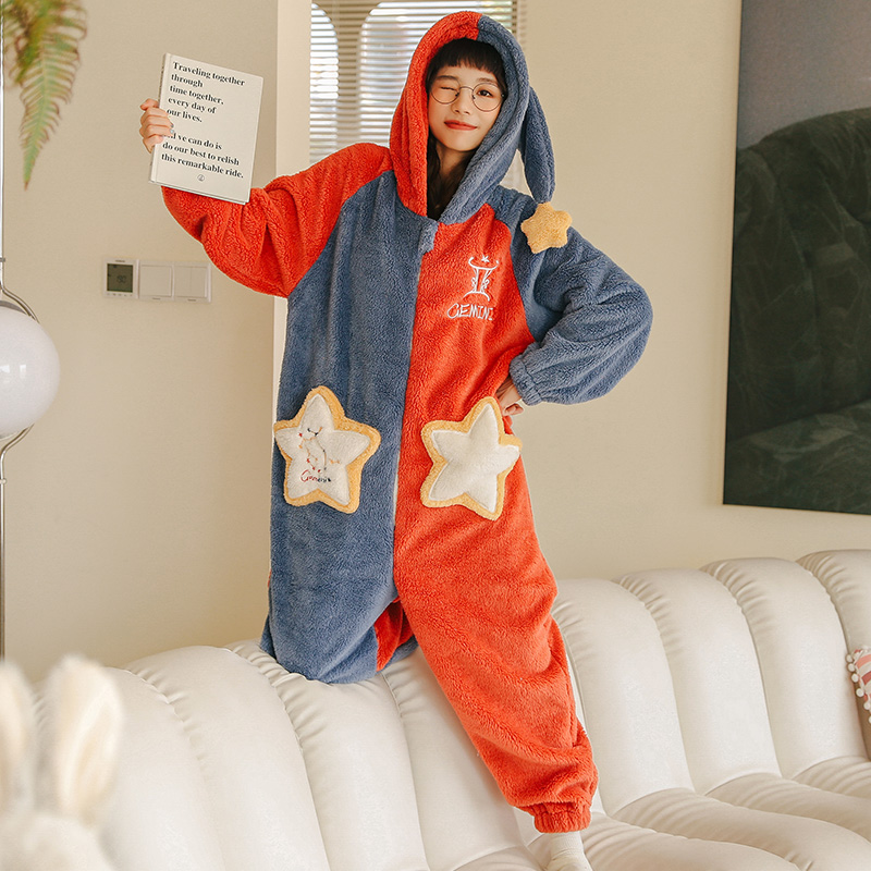 十二星座秋冬季珊瑚绒加绒天睡衣 戴蜜睡衣/家居服套装