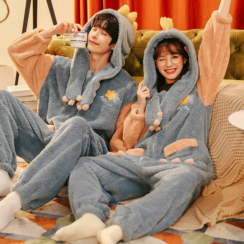 连体情侣秋冬季珊瑚绒可爱冬天睡衣 戴蜜睡衣/家居服套装