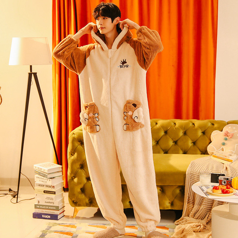 男士冬款珊瑚绒加厚加绒卡通睡衣 戴蜜睡衣/家居服套装