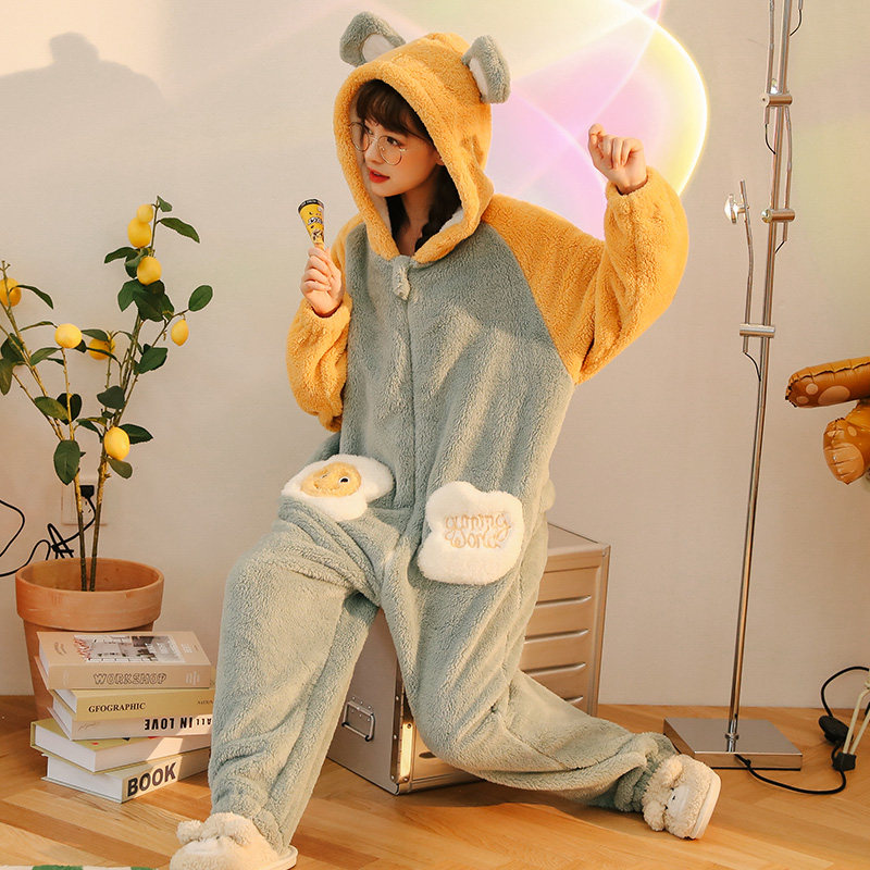秋冬季连体可爱加绒新款珊瑚绒睡衣 戴蜜睡衣/家居服套装