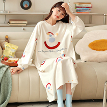 Sleeping Skirt Woman Spring Autumn Style Long Sleeves Pure Cotton Loose Cute Pregnant Woman Sleepwear Womens Summer Big Code Long Autumn Home Clothes