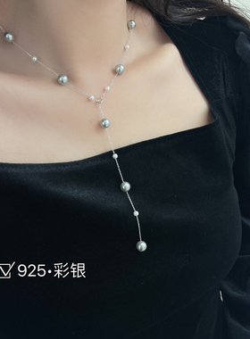 仿珍珠Y形项链925银门店爆设计款