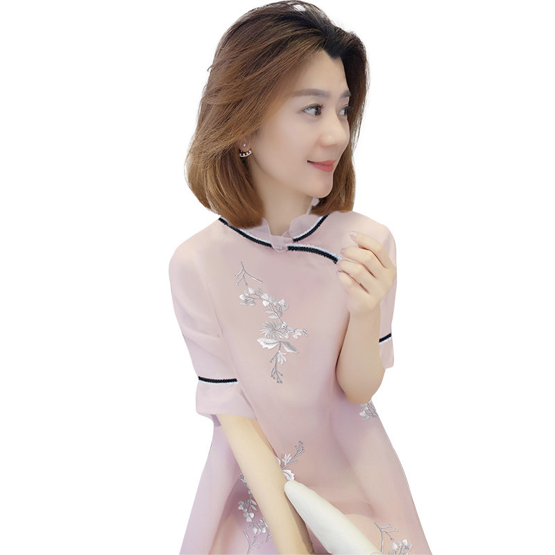 欧洲站2020新款夏装女复古雪纺旗袍 梵莉思女装连衣裙