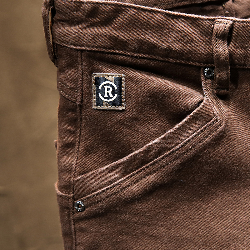 秋冬欧美时尚牛仔裤男款弹力修身小脚咖啡色青年个性长裤子百搭 - 图1