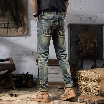 2024 hole patch distressed retro washed craft trendy jeans ຜູ້ຊາຍ trousers slim straight ສັ້ນວ່າງ