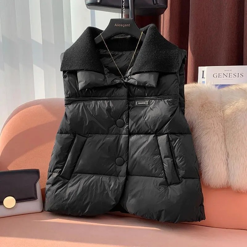洋气韩版2025羽绒棉马甲拼接女士冬季新款欧货爆款外穿无袖外套潮,淘宝优惠券,粉丝福利购,淘宝优惠卷