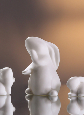 白瓷中式盆景盆栽可爱小兔子