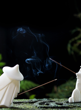 陶瓷人物武侠客香插摆件客厅书房玄关禅意造景创意中式复古居摆设