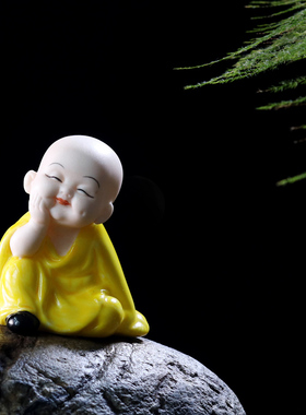 中式风人物小和尚禅意桌面摆件