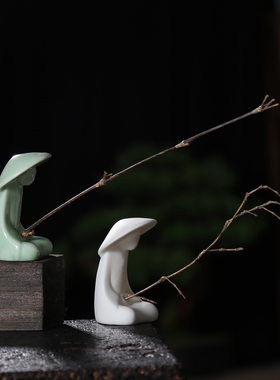 太公钓鱼陶瓷中式盆景摆件