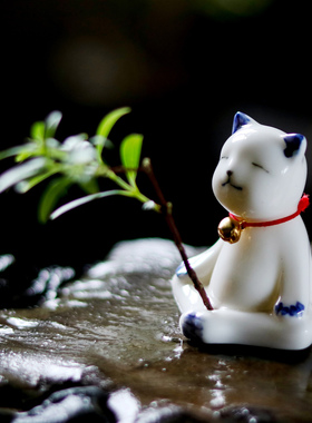 创意陶瓷小猫咪禅意摆件