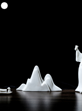 陶瓷新中式桌面白瓷小山鱼缸造景