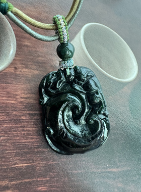 如意吉祥 老坑翡翠花青绿如意吊坠配手工项链