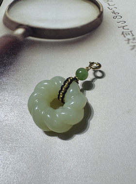 悦己  天然青海黄口料和田玉麻花平安扣