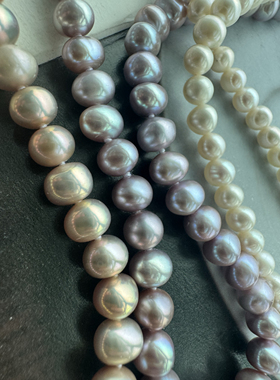 硬朗风 天然淡水珍珠项链金属感橘色和紫色各一条