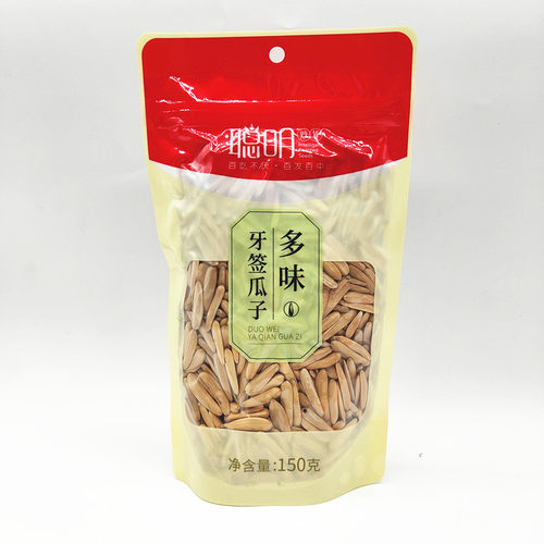 聪明牙签瓜子月牙白皮黑皮150g*2袋新疆特产原味多味坚果炒货零食 - 图0