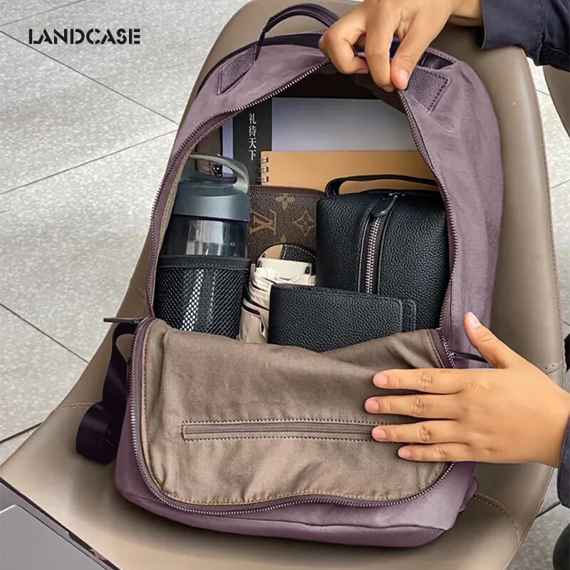 Landcase双肩包女复古背包轻便大容量书包短途旅游旅行包电脑包男 - 图0