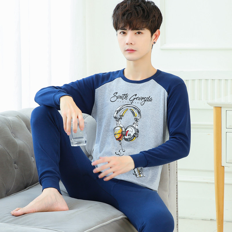 青少年秋衣秋裤套装纯棉男士内衣保暖大童全棉初中高中学生棉毛衫