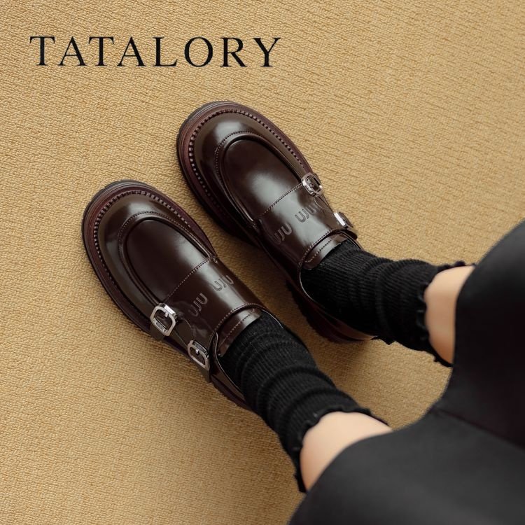 TATALORY女鞋真皮圆头舒适平底乐福鞋女英伦深口一脚蹬小皮鞋单鞋,淘宝优惠券,粉丝福利购,淘宝优惠卷