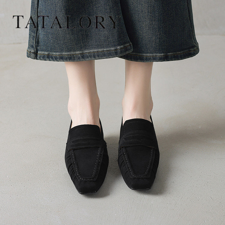 TATALORY女鞋复古绒面懒人一脚蹬平底乐福鞋女通勤气质百搭单鞋女,淘宝优惠券,粉丝福利购,淘宝优惠卷