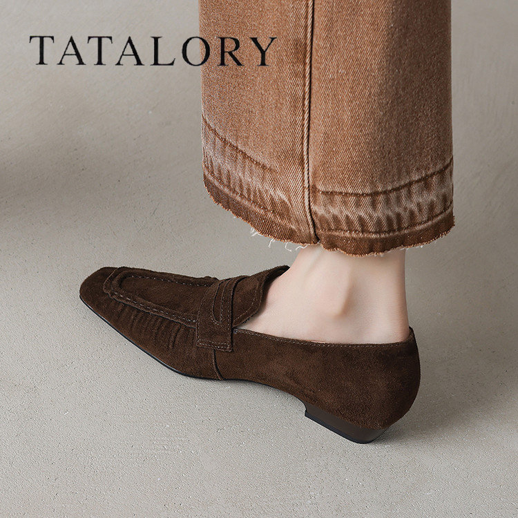TATALORY女鞋复古绒面懒人一脚蹬平底乐福鞋女通勤气质百搭单鞋女,淘宝优惠券,粉丝福利购,淘宝优惠卷