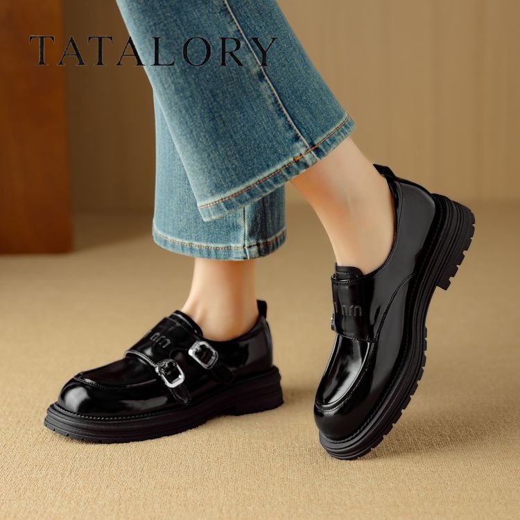TATALORY女鞋真皮圆头舒适平底乐福鞋女英伦深口一脚蹬小皮鞋单鞋,淘宝优惠券,粉丝福利购,淘宝优惠卷