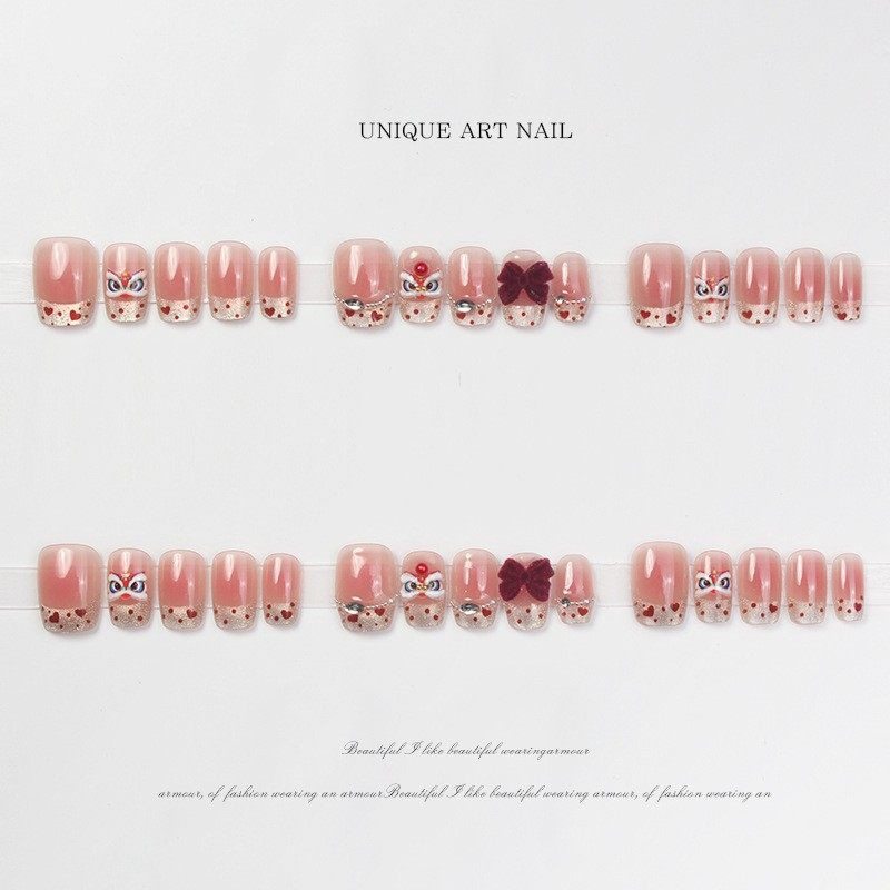 2026年新款儿童美甲穿戴甲感短款法式丝绒蝴蝶醒狮30片假指甲,淘宝优惠券,粉丝福利购,淘宝优惠卷