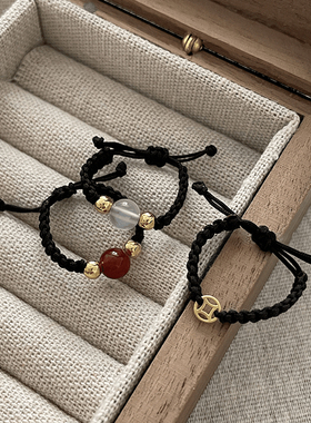 手工相思红豆白玉髓红玛瑙编织戒指女设计高级感情侣闺蜜转运珠戒