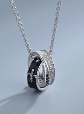 钛钢骑士双环男士项链