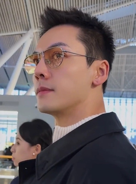 陈伟霆同款墨镜男款痞帅复古金属半框日落黄色近视太阳眼镜女大脸