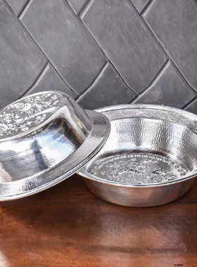 纯手工银盆999足银花开富贵