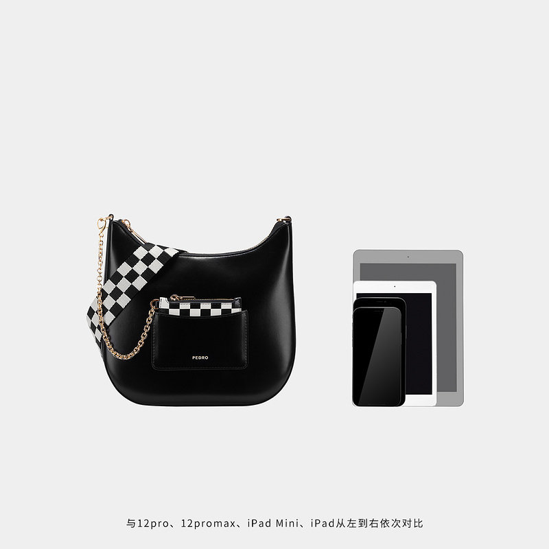 PEDRO棋盘格马鞍包女宽肩带拉链单肩斜挎包明星同款PW2-75210130