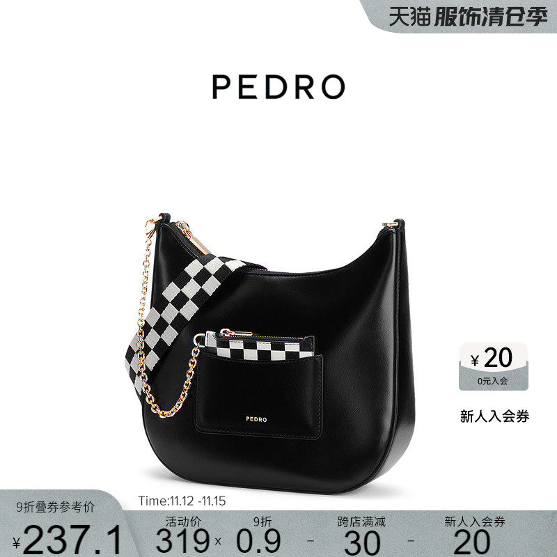PEDRO棋盘格马鞍包女宽肩带拉链单肩斜挎包明星同款PW2-75210130