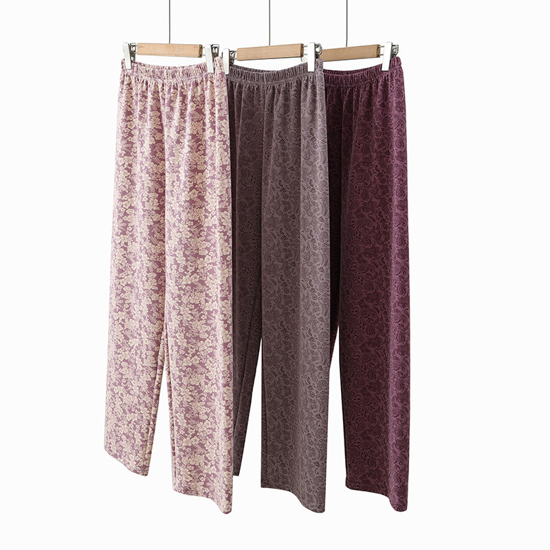 中老年妈妈装提花阔腿裤女宽松大码加绒加厚高腰休闲裤外穿家居裤