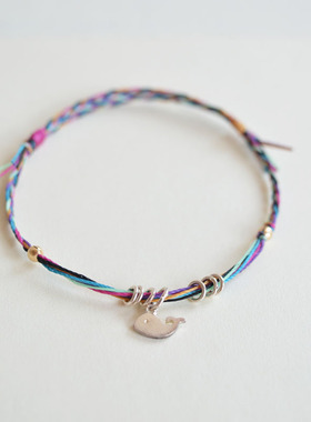 乐夏 纯银编织情侣手绳简约手链女海豚鲸鱼小众甜酷女生 原创自制