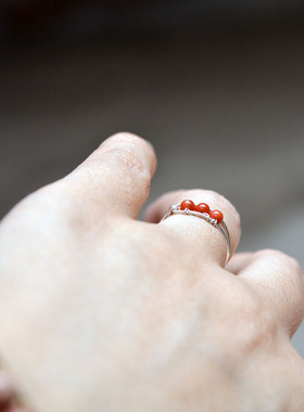 纯手工自制999银轻中式戒指指环