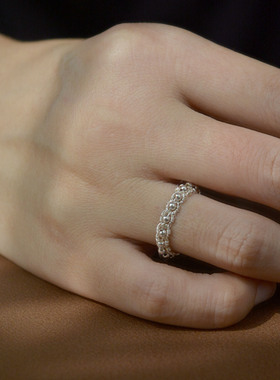 银戒指女999纯银花丝编织戒指轻奢高级感闭口镂空简约小众 原创