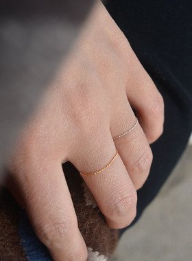 99银纤细麻花线戒情侣戒指冷淡风